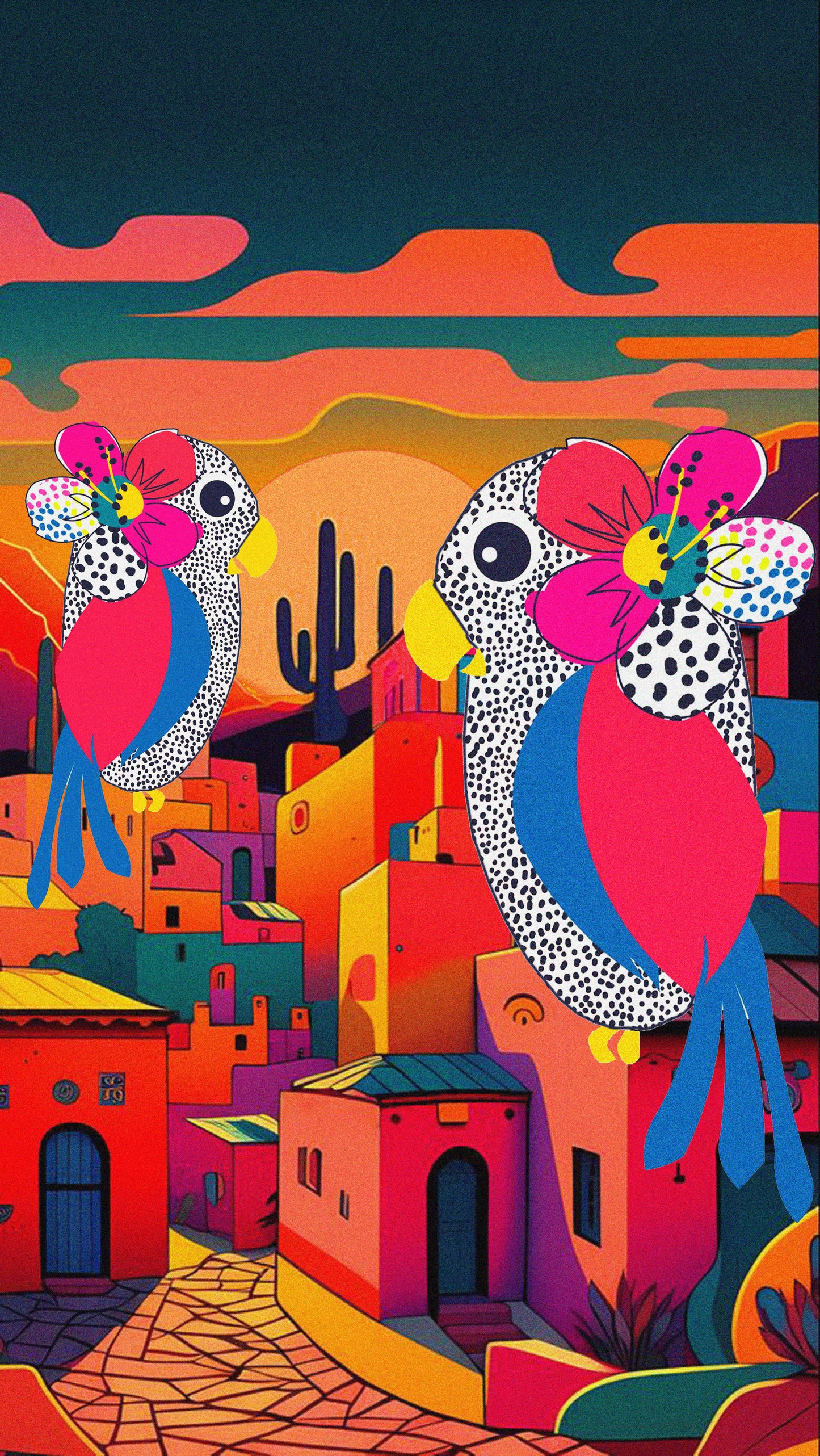 Desert Bloom Birds Contemporary Digital Fine Art Print