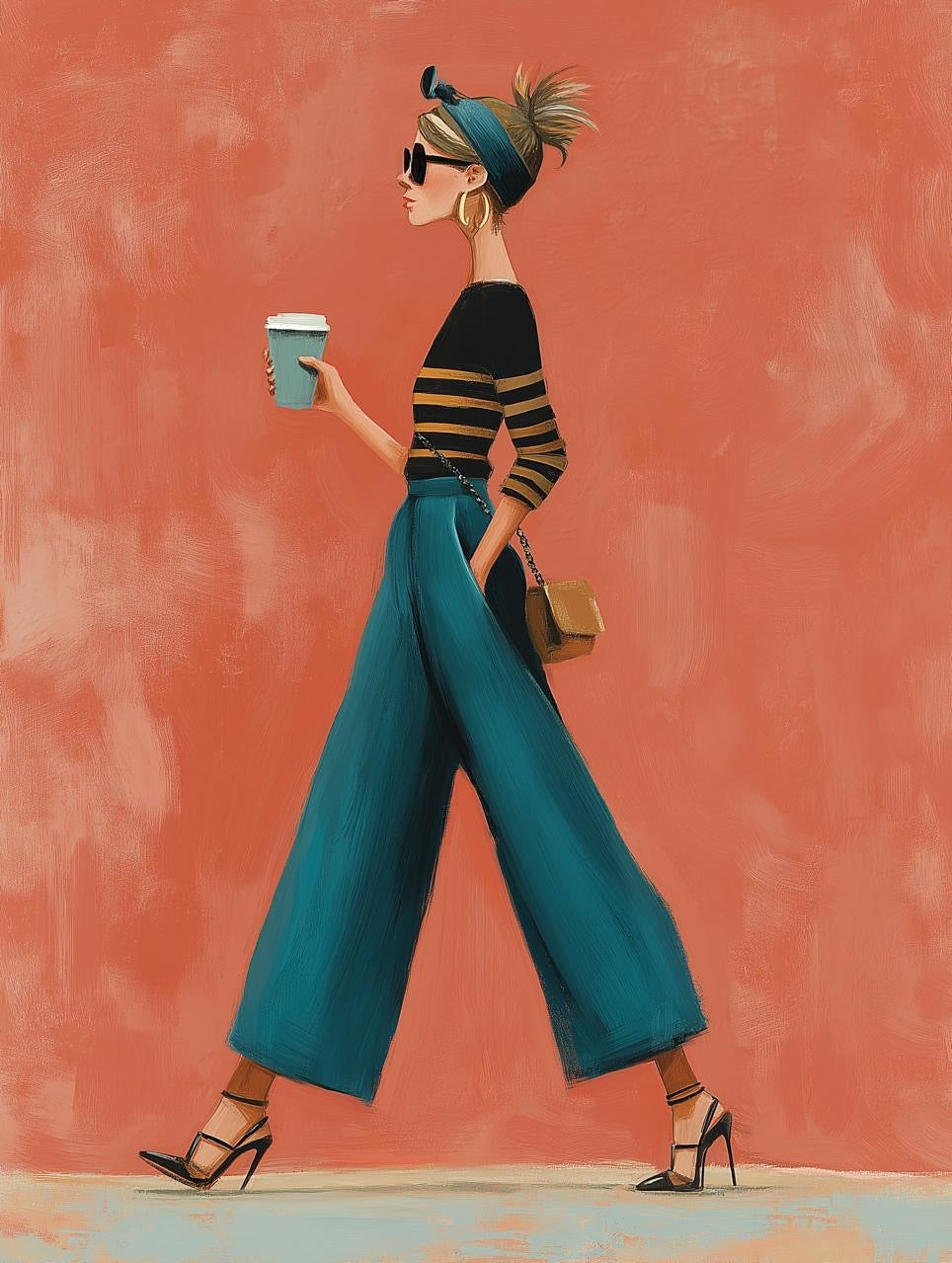 Modern Fashion Walk – Stylish Woman Digital Illustration Wall Art