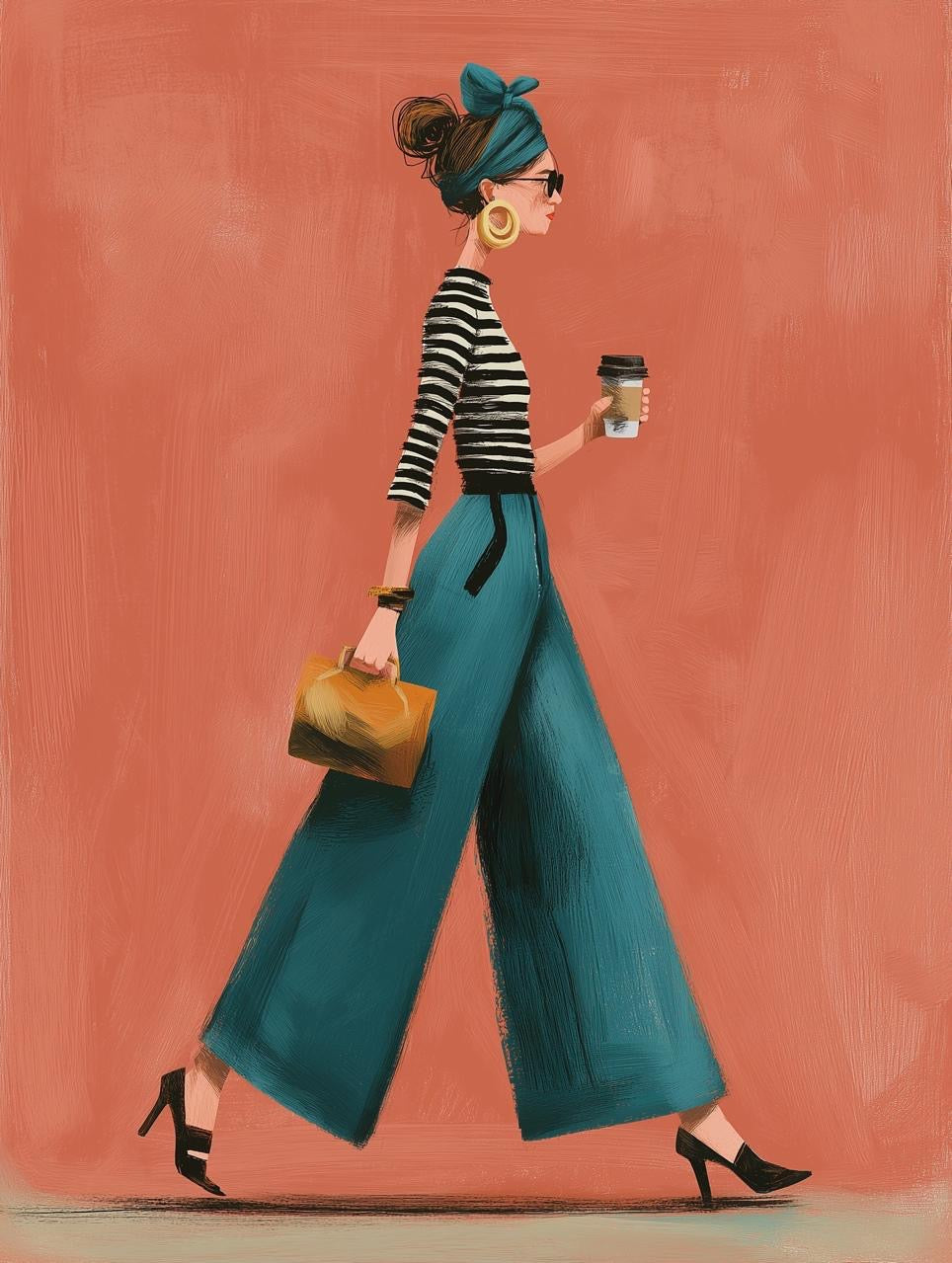 Modern Woman Walk – Fashion Digital Illustration Art Print