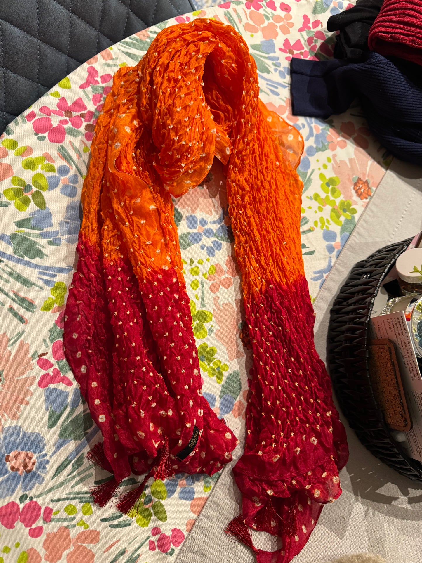 Pure Silk Bandhani Chunari Scarf – Handcrafted Red Luxury Dupatta