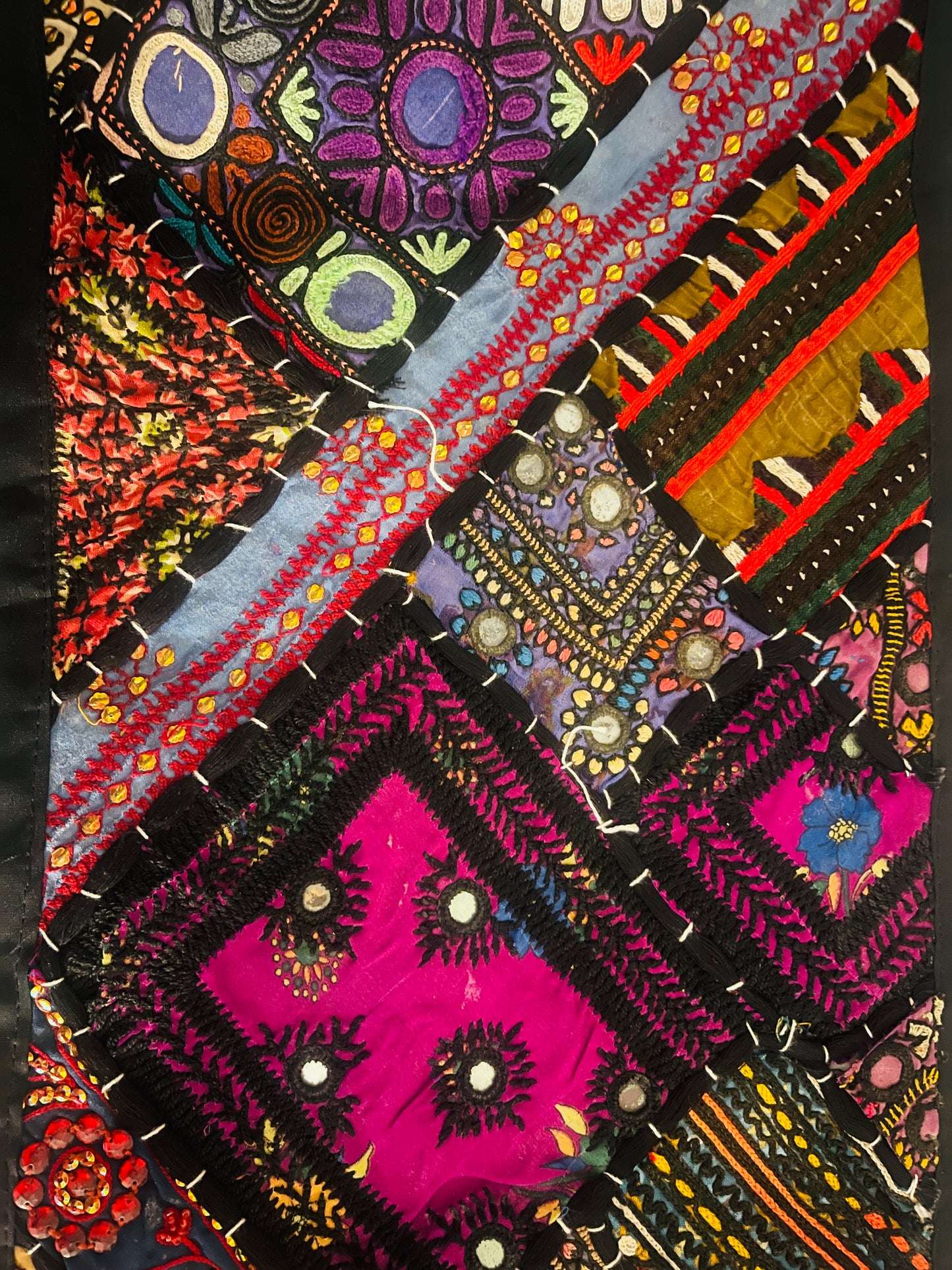 Handcrafted Patchwork Table Runner ,Embroidered Textile Art