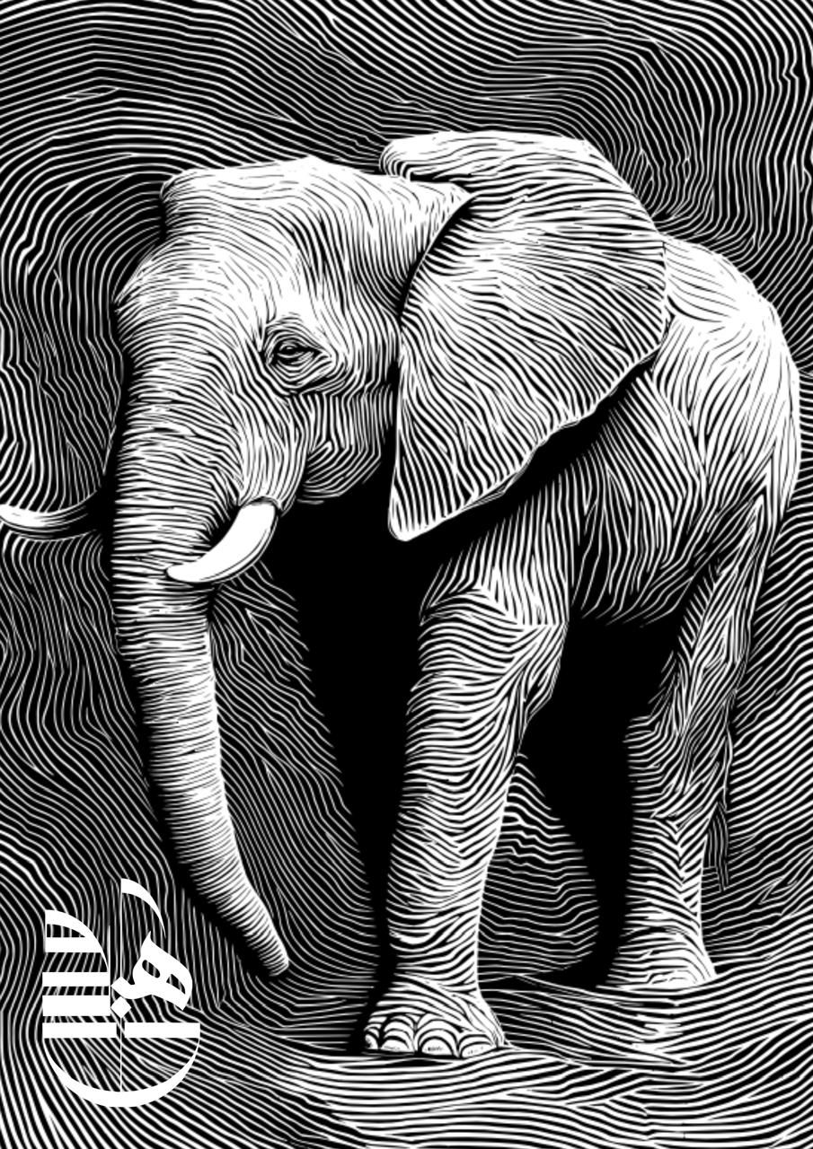 Elegant Elephant Monochrome Digital Art Print