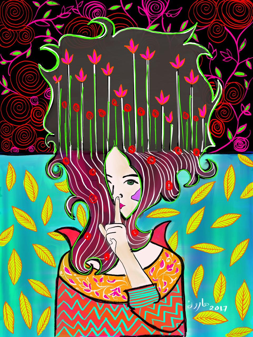 Dreaming Woman Floral Digital Art Print