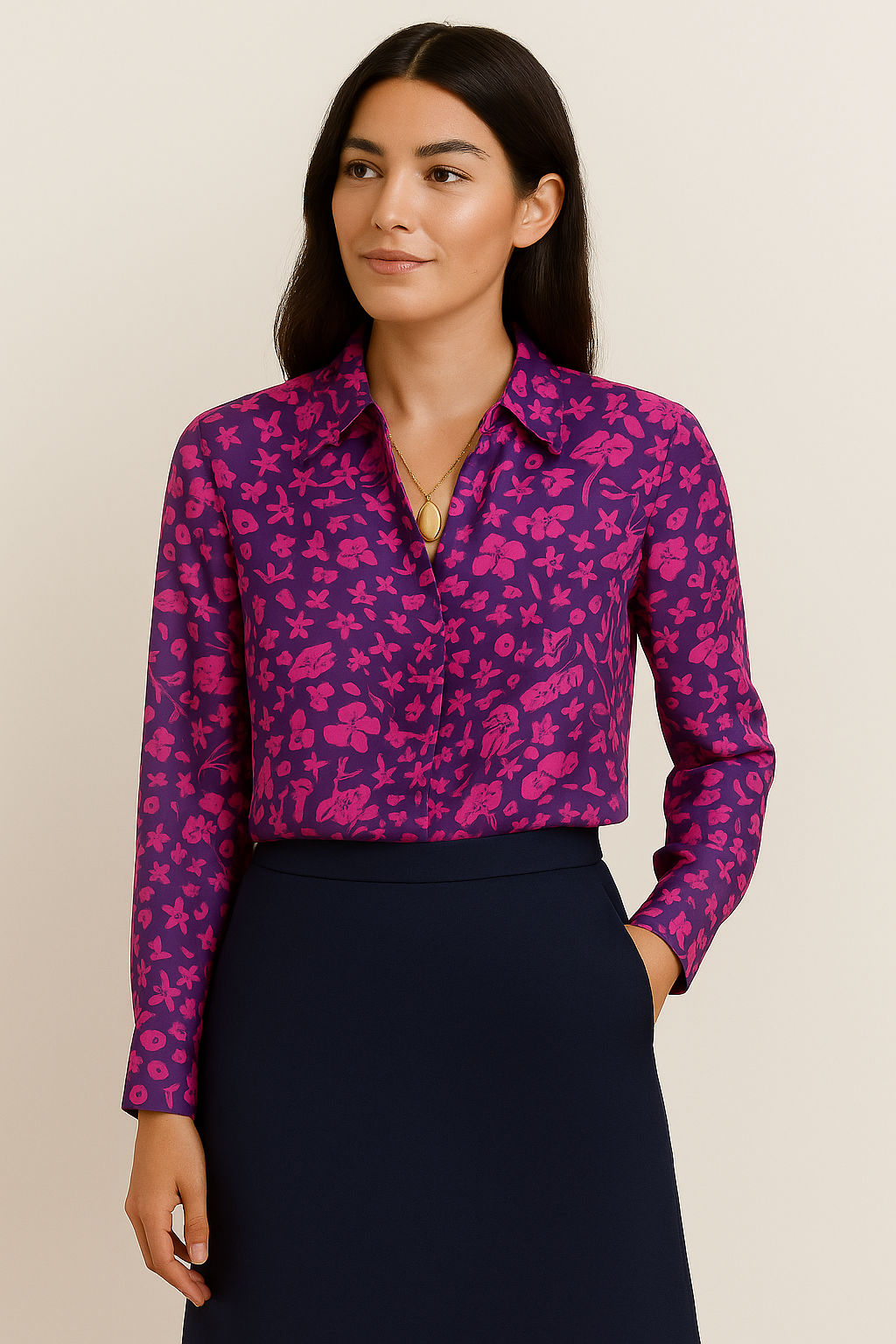 Pure Silk Designer Fabric – Contemporary Floral Print