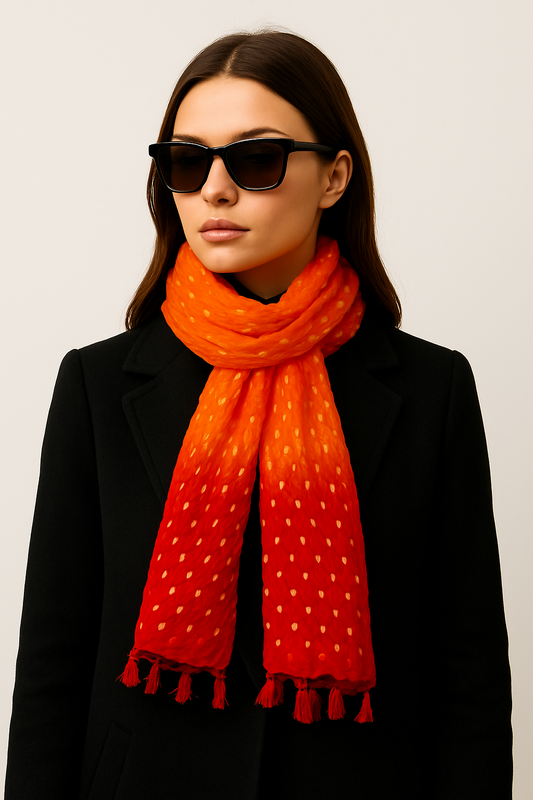 Pure Silk Bandhani Chunari Scarf – Handcrafted Red Luxury Dupatta