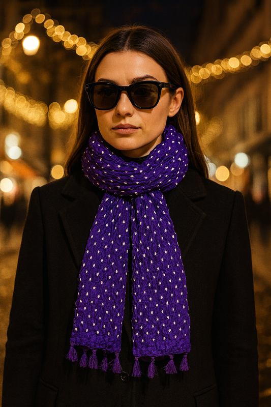 Pure Silk Chunari Scarf – Handcrafted Royal Blue Bandhani Dupatta