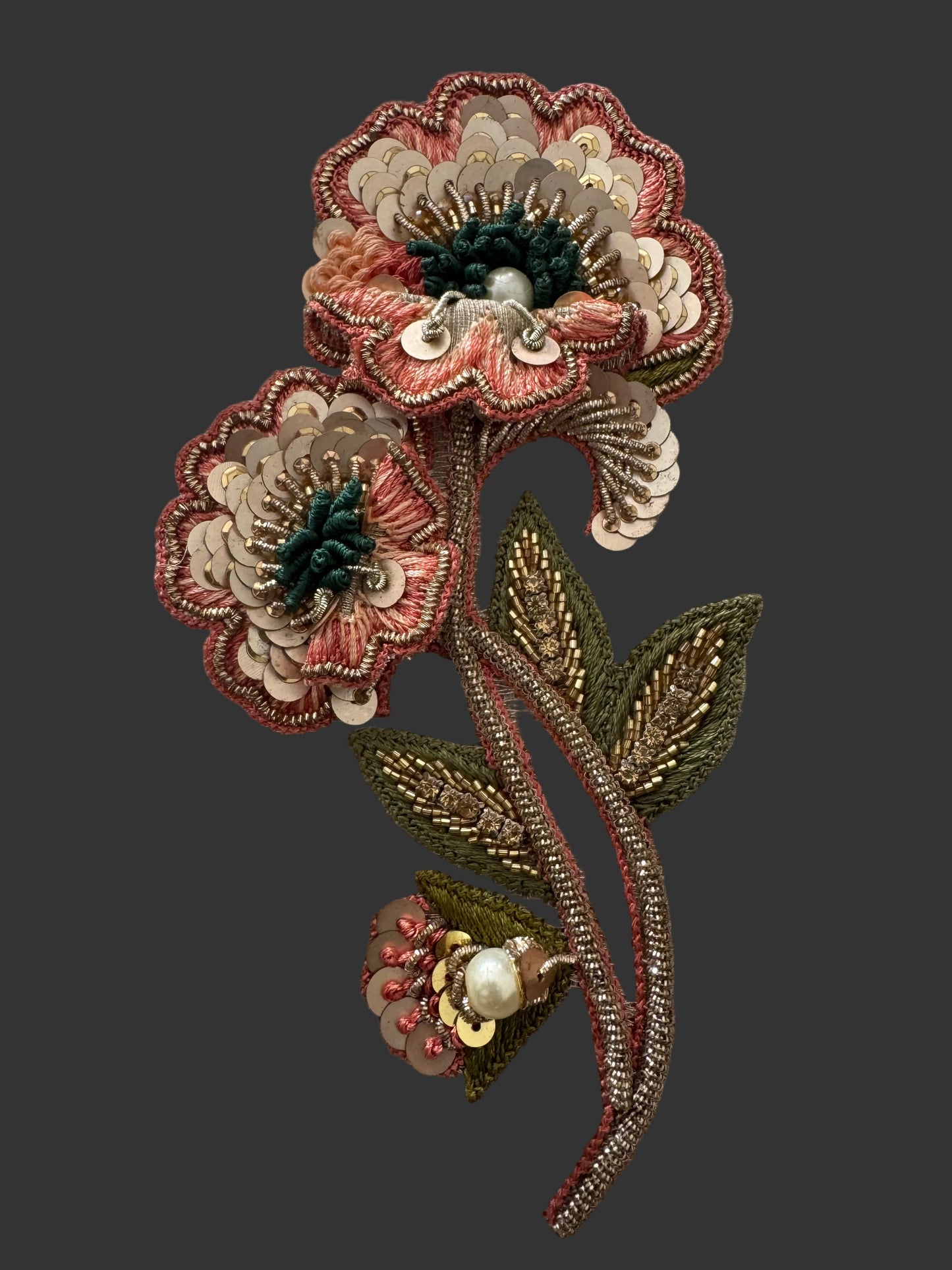 Luxury Floral Hand Embroidery Appliqué with Sequins & Beads
