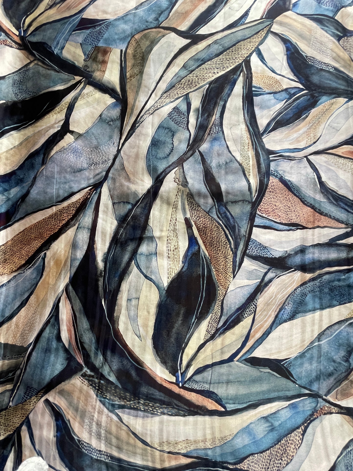 Pure Silk Designer Print Fabric – Luxury Abstract Leaf Pattern