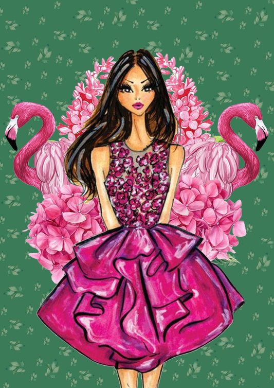 Flamingo Princess Fashion Digital Art Print