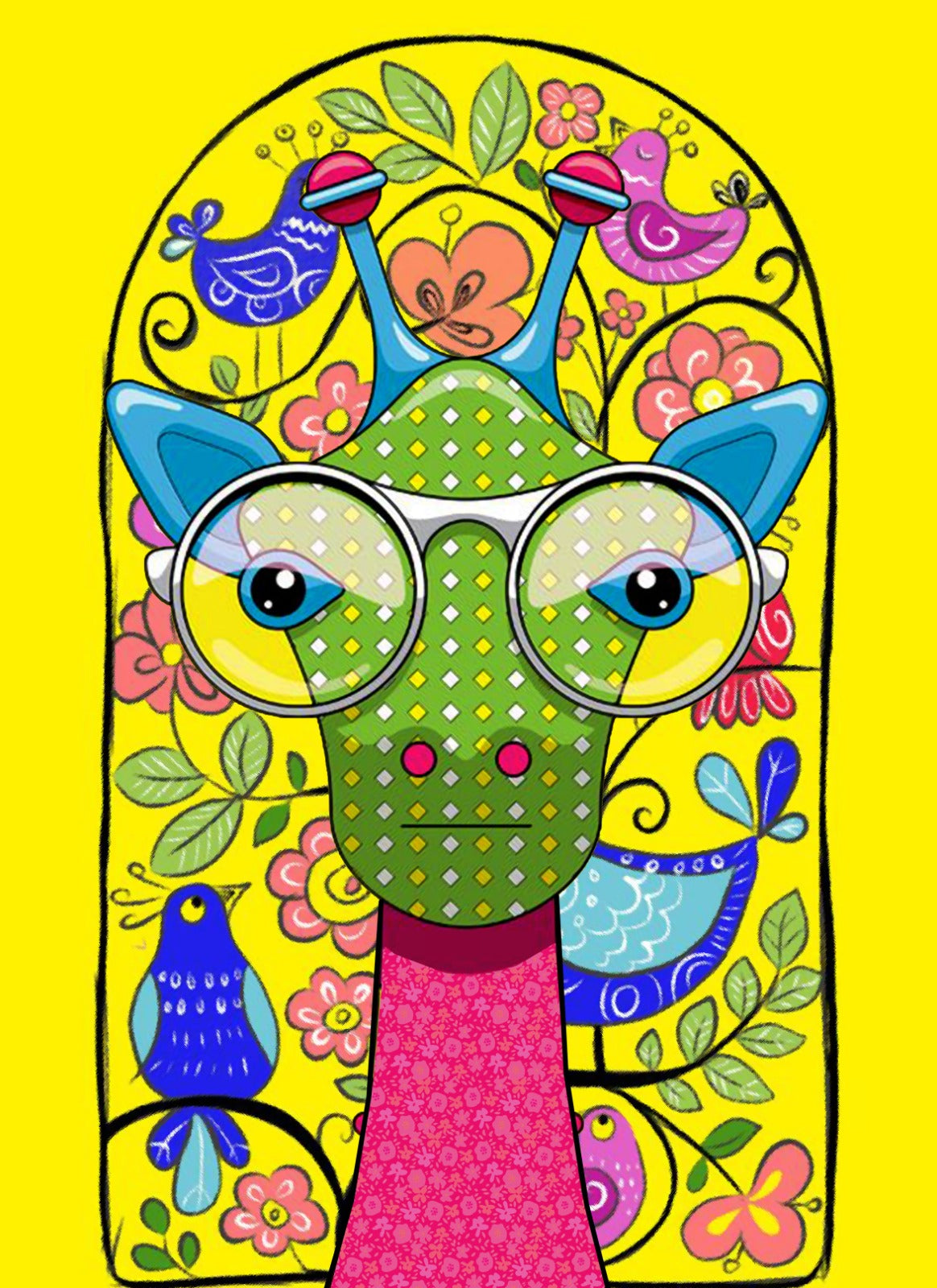 Whimsical Folk Giraffe Digital Art Print