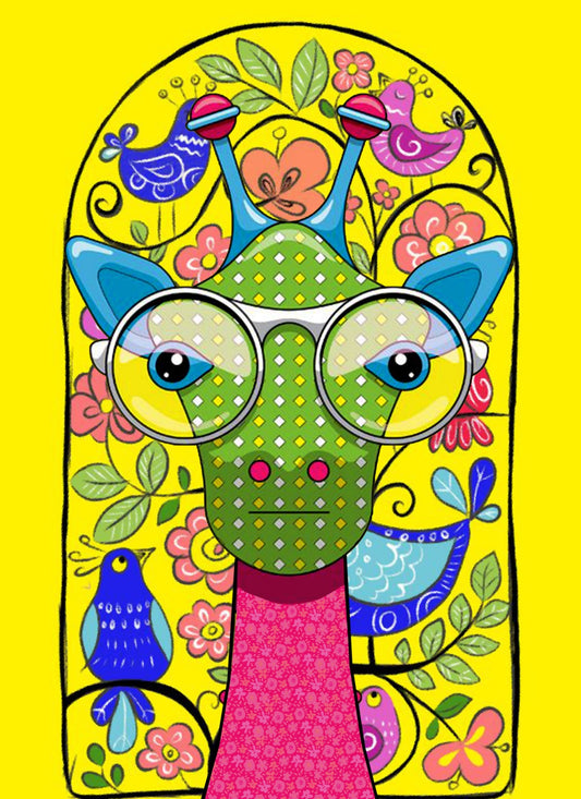Whimsical Folk Giraffe Digital Art Print