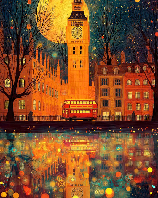 Moonlit Cityscape – Night Architecture Digital Illustration Wall Art