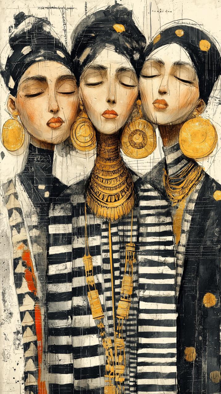 Elegant Women Portrait – Contemporary Cultural Digital Illustration Wall Art