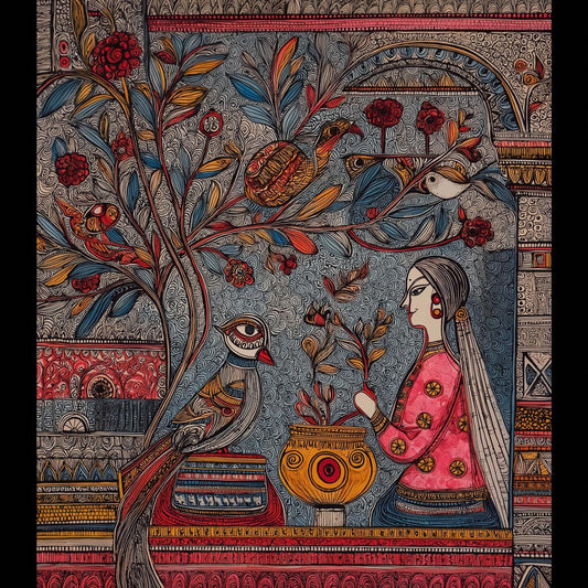 Traditional Garden Scene – Vintage Cultural Digital Illustration Wall Art