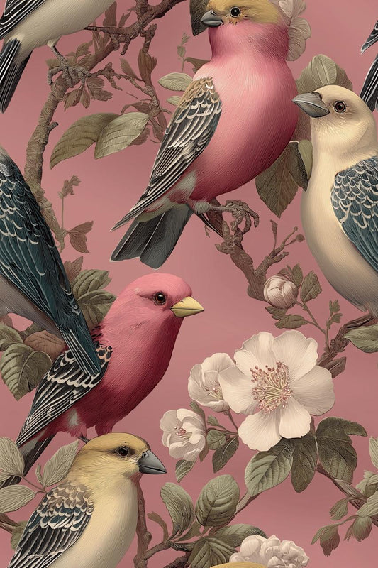 Vintage Birds & Floral Art – Decorative Wall Print Digital Artwork